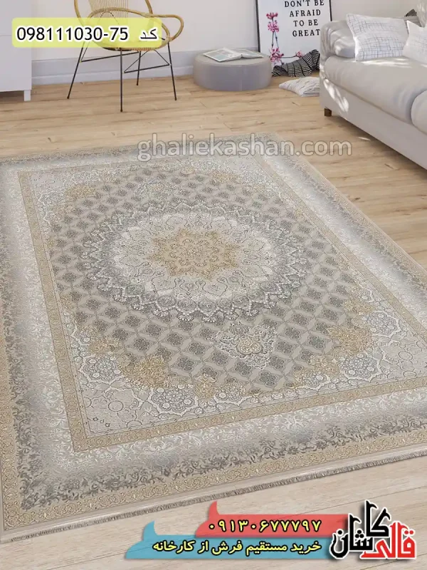 قیمت خرید فرش قالی کاشان فروش فرش ماشینی 1000 شانه طرح اصفهان واگیره زمینه بژ کاشان گل برجسته دکوراسیون