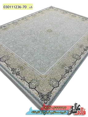 قیمت خرید فرش قالی کاشان فروش فرش ماشینی طلاکوب 1200 شانه طرح افشان اسلیمی زمینه طوسی نقره ای کاشان گل برجسته اصلی
