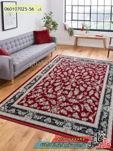 فرش ماشینی 700 شانه طرح افشان ژینوس زمینه قرمز روناسی کاشان دکوراسیون