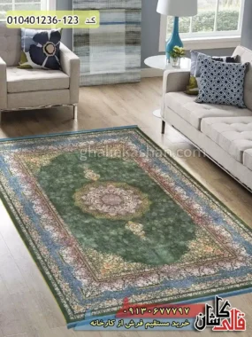 فرش 1200 شانه طرح سحرگاهان زمینه سبز کاشان