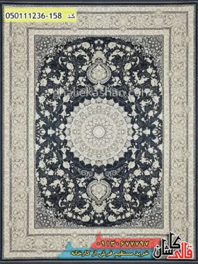 فرش طلاکوب 1200 شانه طرح شمیم زمینه طوسی دودی کاشان گل برجسته اصلی
