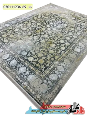قیمت خرید فرش قالی کاشان فروش فرش ماشینی طلاکوب وینتیج 1200 شانه طرح افشان شاه عباسی زمینه طوسی دودی کاشان گل برجسته اصلی