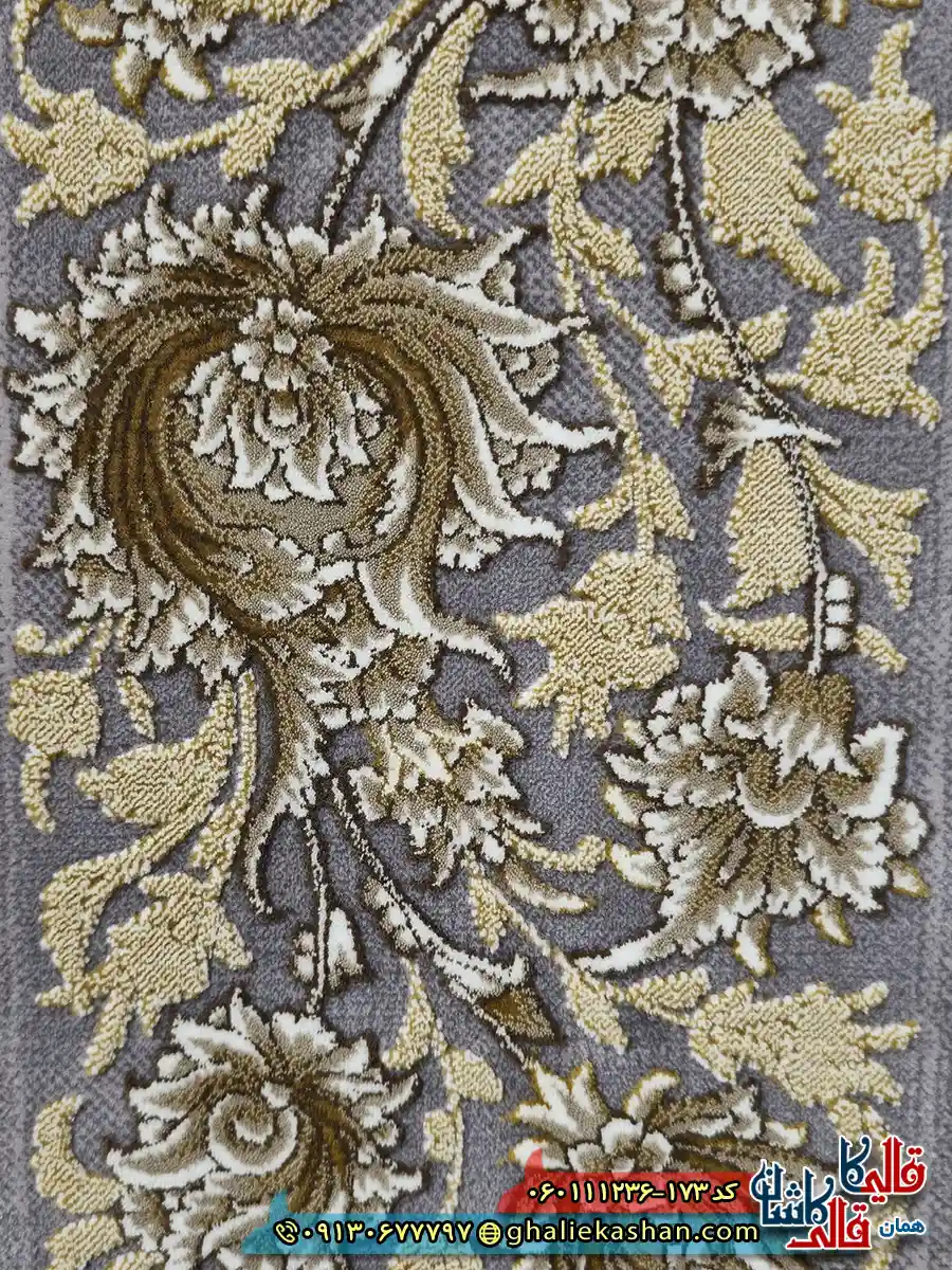 فرش طلاکوب وینتیج 1200 شانه طرح افشان آتوسا رنگ طوسی یاسی کاشان نزدیک 2