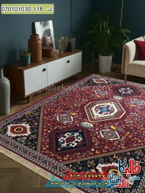 فرش 1000 شانه طرح شاهسون زمینه قرمز روناسی کاشان