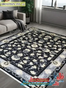 فرش طلاکوب 700 شانه طرح افشان نورا زمینه زغالی کاشان دکوراسیون