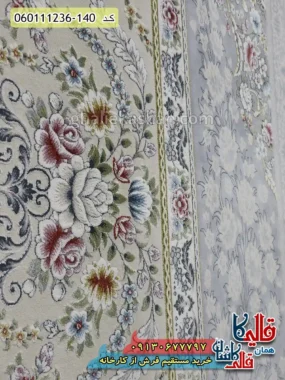 فرش 1200 شانه طرح نیکا زمینه طوسی نقره ای گل برجسته کاشان نزدیک 2