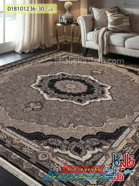 فرش 1200 شانه طرح کرمان آدرین زمینه سرمه ای کاشان