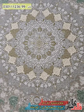 فرش طلاکوب 1200 شانه طرح سلنا زمینه فیلی سبز گل برجسته کاشان زمینه