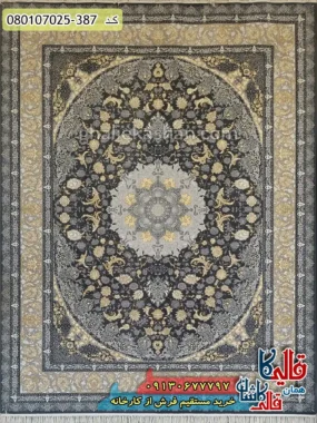 فرش طلاکوب 700 شانه طرح ویکتوریا زمینه طوسی دودی کاشان اصلی