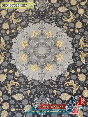 فرش طلاکوب 700 شانه طرح ویکتوریا زمینه طوسی دودی کاشان زمینه