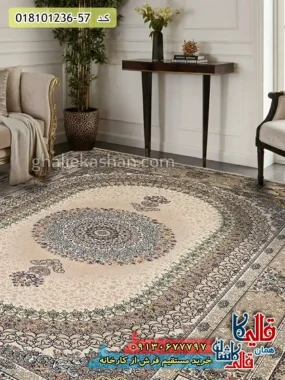 فرش 1200 شانه طرح صدرا زمینه بژ کاشان