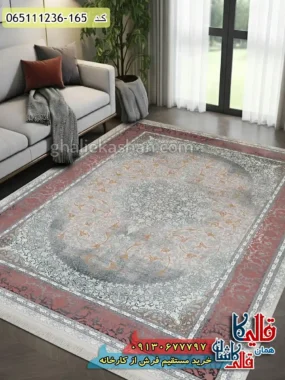 فرش وینتیج 1200 شانه اسلیمی لیندا قرمز طلایی کاشان – گل برجسته