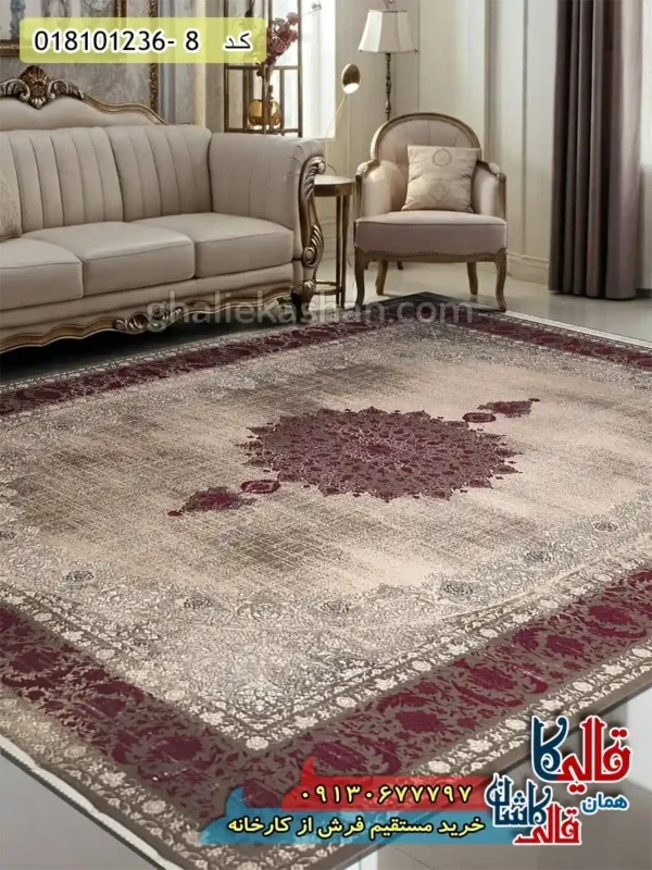 فرش وینتیج 1200 شانه طرح اصفهان زمینه بژ قرمز کاشان دکوراسیون