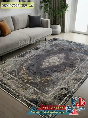 فرش وینتیج 700 شانه طرح نازنین زمینه طوسی دودی کاشان