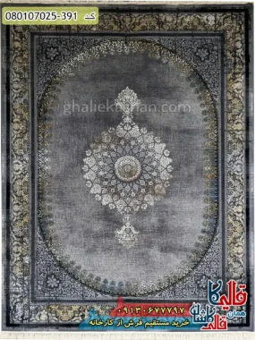 فرش وینتیج 700 شانه طرح همایون زمینه طوسی دودی کاشان اصلی