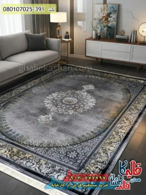 فرش وینتیج 700 شانه طرح همایون زمینه طوسی دودی کاشان
