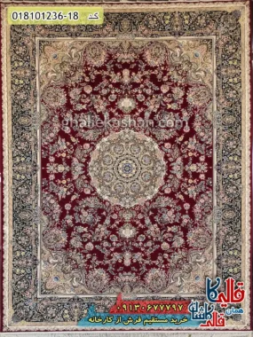 فرش 1200 شانه طرح الارز زمینه قرمز روناسی کاشان اصلی