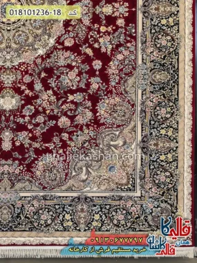 فرش 1200 شانه طرح الارز زمینه قرمز روناسی کاشان حاشیه