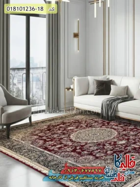 فرش 1200 شانه طرح الارز زمینه قرمز روناسی کاشان
