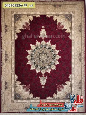 فرش 1200 شانه طرح تبریزان زمینه قرمز روناسی کاشان اصلی