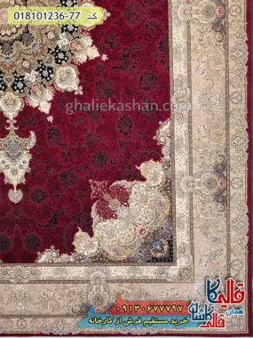 فرش 1200 شانه طرح تبریزان زمینه قرمز روناسی کاشان حاشیه