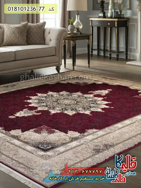 فرش 1200 شانه طرح تبریزان زمینه قرمز روناسی کاشان دکوراسیون