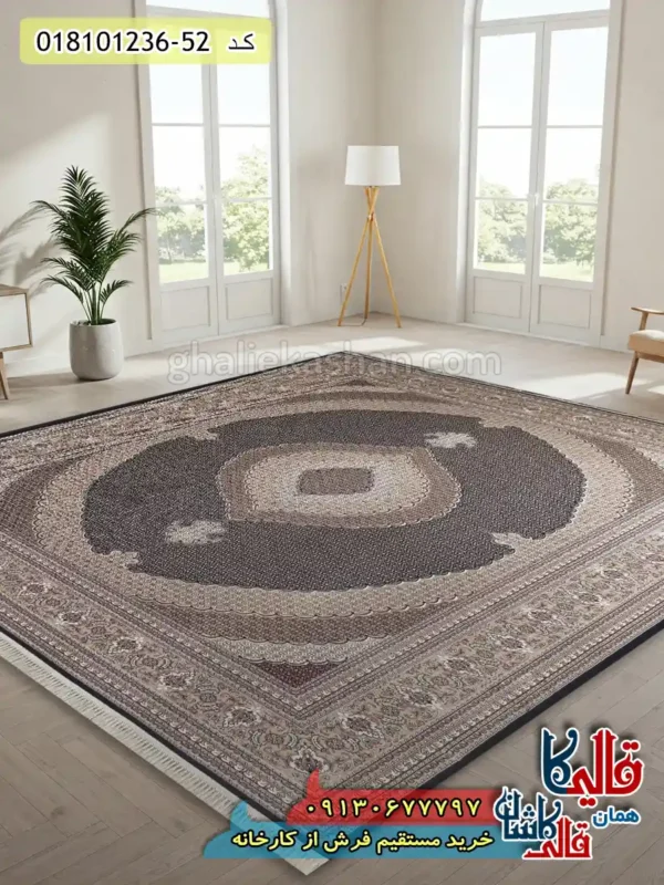 فرش 1200 شانه طرح ریز ماهی زمینه سرمه ای کاشان دکوراسیون
