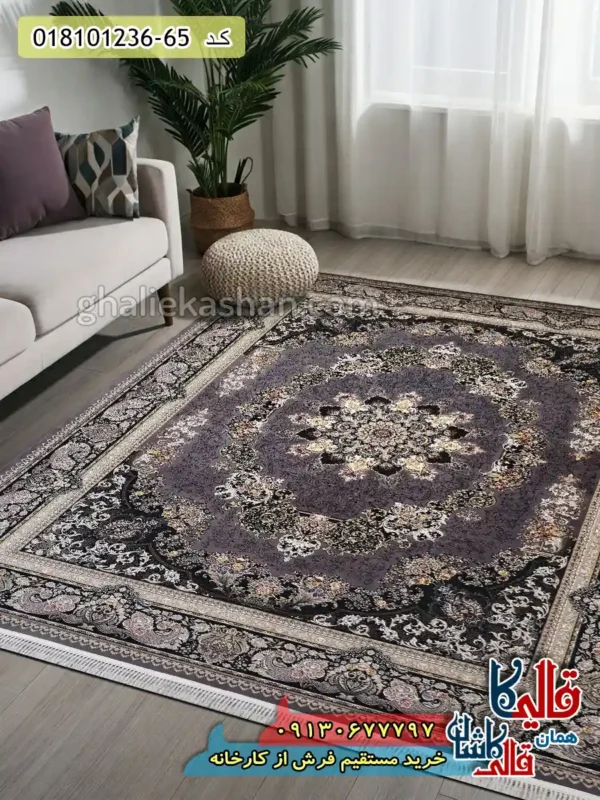 فرش 1200 شانه طرح مهشید زمینه طوسی متالیک کاشان دکوراسیون