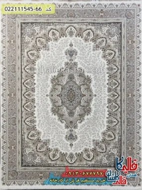 فرش 1500 شانه طرح شکیبا زمینه کرم گل برجسته کاشان اصلی