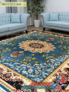 فرش 700 شانه طرح هیوا زمینه آبی کاشان دکوراسیون