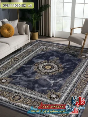 فرش طلاکوب 1200 شانه فرانسوی طرح دانژه زمینه طوسی دودی گل برجسته کاشان