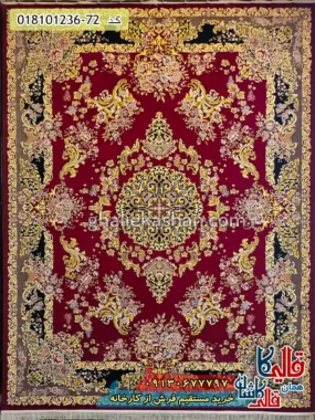 فرش طلاکوب 1200 شانه طرح آناهیتا زمینه قرمز روناسی کاشان اصلی