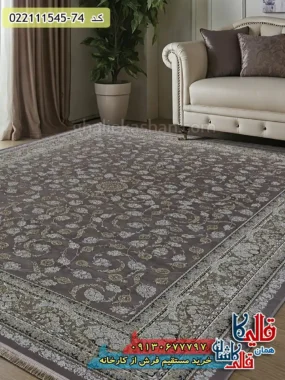 فرش طلاکوب 1500 شانه طرح افشان هیراد زمینه یاسی گل برجسته کاشان