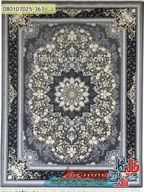 فرش طلاکوب 700 شانه طرح تندیس زمینه طوسی دودی کاشان اصلی
