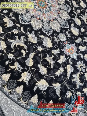 فرش طلاکوب 700 شانه طرح ثمین زمینه سرمه ای کاشان نزدیک
