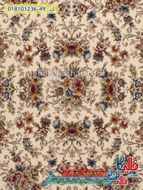 فرش 1200 شانه طرح افشان رزلند زمینه کرم کاشان زمینه