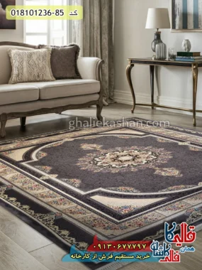 فرش 1200 شانه طرح طاق بستان زمینه طوسی متالیک کاشان
