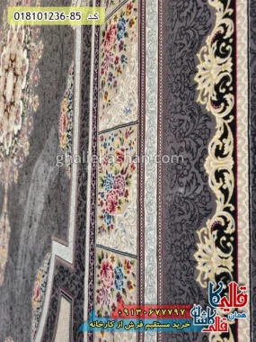 فرش 1200 شانه طرح طاق بستان زمینه طوسی متالیک کاشان نزدیک