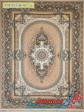 فرش 1200 شانه طرح چکامه زمینه بادامی کاشان اصلی