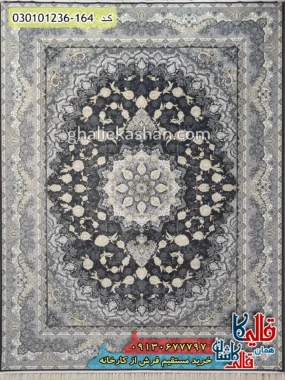 فرش طلاکوب 1200 شانه طرح شکوه زمینه طوسی دودی کاشان اصلی