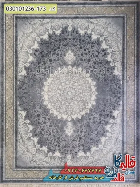 فرش طلاکوب 1200 شانه طرح نگار زمینه طوسی کاشان اصلی