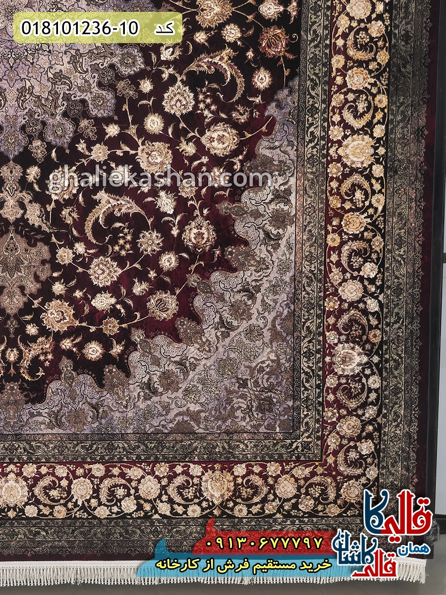 فرش طلاکوب وینتیج 1200 شانه طرح اصفهان زمینه قرمز روناسی کاشان حاشیه