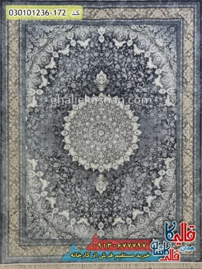 فرش طلاکوب وینتیج 1200 شانه طرح نگار زمینه طوسی دودی کاشان اصلی