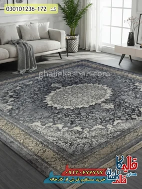 فرش طلاکوب وینتیج 1200 شانه طرح نگار زمینه طوسی دودی کاشان