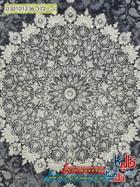 فرش طلاکوب وینتیج 1200 شانه طرح نگار زمینه طوسی دودی کاشان زمینه