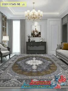 فرش طلاکوب وینتیج 1500 شانه طرح شمس زمینه طوسی دودی گل برجسته کاشان دکوراسیون