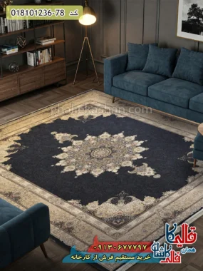 فرش 1200 شانه طرح تبریزان زمینه سرمه ای کاشان