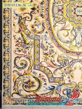 فرش 1200 شانه طرح دنیز زمینه کرم کاشان حاشیه