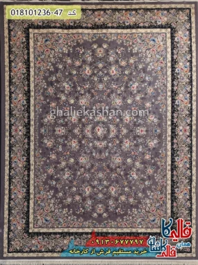 فرش 1200 شانه طرح رزلند زمینه طوسی متالیک کاشان اصلی
