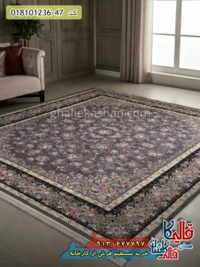 فرش 1200 شانه طرح رزلند زمینه طوسی متالیک کاشان